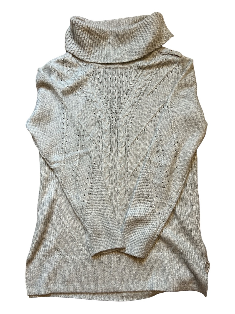 White House Black Market Gray Studded Cowl Neck Cable Knit Wool Blend Sweater M